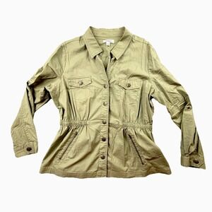 Dressbarn Utility Jacket Lightweight Snap Front XL Olive